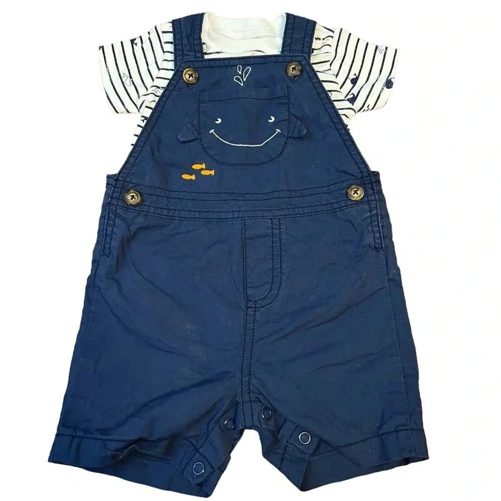 Carter's Baby Navy Whale Nautical Bib &‎ Bodysuit Set 6M